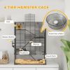 4 Tier Hamster Cage with Deep Tempered Glass Bottom, Running Wheel, Hut, Water Bottle, Food Dish, 24" x 16" x 31.5"