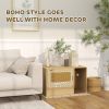 Boho Style Cat Litter Box Enclosure with Rattan Door, Scratching Mat, Non-slip Foot Pads, 31.5" x 20" x 20"