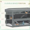 Wooden Hamster Cage Small Animal Exercise Play House 3 Tier with Tray, Seesaws, Water Bottle, Activity Center, Gray