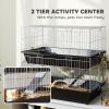 2-Tier Small Animal Cage with 2 Doors, Trays, Dish, Bottle, and Ramp for Bunny, Ferret, Chinchilla, Black