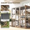 Outdoor Cat Enclosure with Window Access, 5 Platforms and 2 Resting Boxes, Waterproof Roof for Multiple Cats, Brown
