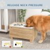 Elevated Dog Bowls with Slow Feeder Dog Bowl, Stainless Steel Food Water Bowl, Storage for Large Sized Dog, Oak