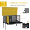 Wooden Rabbit Hutch Elevated with No Leak Tray, Openable Roof for Indoor/Outdoor, Gray