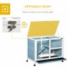 Fir Wood Rabbit Hutch Indoor Home with a Living Room for Sleeping Run Area, Blue