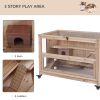 3-Tier Wooden Hamster Cage, Small Animals Hutch with Ladders, Natural