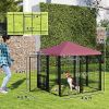Welded Wire Outdoor Dog Kennel with 360° Rotating & 4 Levels Adjustable Bowls, Waterproof Cover, 4.6' x 4.6' x 5'