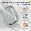 Panda Style XL Stainless Steel Cat Litter Box with Lid, Enclosed Kitty Litter Box with Scoop, 23.7" x 15.9" x 17.6"