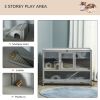 Wooden 3-Tier Hamster Cage Hutch Box with Ladder Wheels for Small Animals, Dark Gray