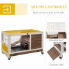 Wooden Indoor Rabbit Hutch Elevated Bunny Cage Habitat with Enclosed Run with Wheels, Ideal for Rabbits and Guinea Pigs, Brown