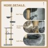 Floor to Ceiling Cat Tree, 90.5" - 98.5" Cat Tower with Scratching Post, Dangling Balls, Platforms, Bed, Hammock, Grey