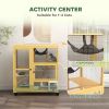 Cat Condo Wooden Indoor Cat House on Wheels with Cat Flap Door Platforms Hammock Openable Top for 2 Cats, Yellow