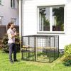 Outdoor Dog Run with Adjustable & Rotatable Dog Bowls, Sun-Shade Cover, for Small and Medium Dogs, 4.6' x 4.6' x 3.7'