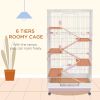 32"L 6-Level Small Animal Cage with Universal Lockable Wheels, Pink
