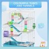 6 Tier Hamster Cage w/ Tunnels and Tubes, Hut, Wheel, Food Dish, Water Bottle, Ramps, for Dwarf & Gerbil, Light Blue