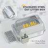 Stainless Steel Cat Litter Box High Sided with Metal Scoop & Holder, Non-Sticky, Easy to Clean, Anti-Urine Leakage