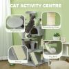 54" Cat Tree, Multi-Level Cat Tower with Scratching Posts, Cat Condos, Bed, Platforms, Ramp, Toy Ball, Light Grey