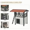 Wooden 2-Story Shelter for Feral Cats with Asphalt Roof, Stairs, Balcony, 30" x 20" x 29", White