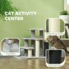 PawHut 2 in 1 Cat Tree Tower 3-Step Pet Stairs with Scratching Posts, Tickling Post, Toy Balls, for High Beds, Couch
