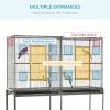 64" Extra Large Bird Cage, Rolling Metal Parrot Cage, Bird House with Detachable Rolling Stand, Storage Shelf, Wood Perch, Food Container