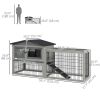 Wood Rabbit Hutch w/ Ramp, Openable Roof, Pull-out Tray, Light Grey
