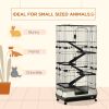 63"H 6-Level Small Animal Cage Rabbit Hutch with Universal Lockable Wheels, Slide-Out Tray for Bunny, Chinchillas, Ferret, Black