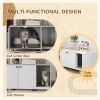 Litter Box Furniture Hidden Cat Washroom Furniture with Double Doors and Scratching Pad, White