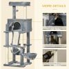 55" Cat Tree for Indoor Cats, Cat Tower, Kitty Activity Center with Cat Bed Ramp Condo Hammocks Hanging Ball Toys Sisal Rope Scratching Post, Grey