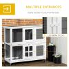 2 Tier Wooden Rabbit Hutch with Wheels, Waterproof Roof, Removable Tray for Outdoor & Indoor, Dark Grey