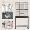30'' Large Rolling Metal Bird Cage Bird House with Detachable Rolling Stand, Storage Shelf, Wood Perch Food Container - Black