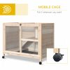 Indoor Rabbit Hutch with Wheels, Bunny Cage Guinea Pig House W/ Top Access, Ramp, Pull Out Tray, Natural Wood