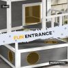 Wooden Outdoor Cat House with Asphalt Roof, Escape Doors, Condo, Jumping Platform, Light Gray