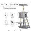 47" Tall Cat Tree Tower with Condo, Ladder, Scratching Posts and Hanging Ball, Light Grey