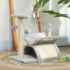 17" Small Cat Tree with Scratching Post, Cat Tower with Rotatable Top Pole, Platform, 2 Dangling Balls, Light Grey