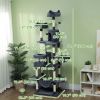 81" Large Cat Tree w/ Scratching Posts, Condos, Beds, Hammocks, Jumping Platforms, Toy Balls, Rope Cat Toy, Dark Grey
