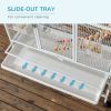 71" Bird Cage with Wheels Perches, Ramp, Storage Shelf, Toys for Canaries, Finches, Cockatiels, Parakeets, White