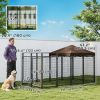 Dog Kennel Outdoor with Waterproof Canopy, Dog Run with Galvanized Chain Link for Large and Medium Dogs, Black