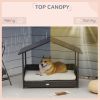 Elevated Rattan Dog House Outdoor with Canopy, Wicker Dog Bed with Water-Resistant Cushion, for Small and Medium Dogs Cream White