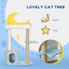 Moon Cat Tower for Indoor Cats with Teddy Fleece House Bed Scratching Post Hanging Toy Star Platform 41" Blue