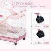 32"L 4-Level Small Animal Cage with Universal Lockable Wheels, Slide-out Tray for Bunny, Chinchillas, Ferret, Pink