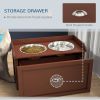 Elevated Dog Bowls Raised Pet Feeding Station with Storage 2 Stainless Steel Bowls, 23.6"x11.8" x14.2", Brown