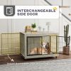 39" Dog Crate Furniture End Side Table with Wheels, Interchangeable Side Door, for Large Dogs, Gray
