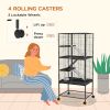 Rolling Small Animal Cage 53.5"H Chinchilla Cage for Ferrets, Squirrels w/ Removable Tray, Storage Shelf, Dark Grey
