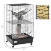42" Ferret Cage, Small Animal Habitat Metal Pet Cage with Wheels Brakes, Hammocks, Hanging Tunnels, and 3 Doors, Black
