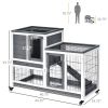 Wooden Rabbit Hutch Elevated Bunny Cage Indoor Small Animal Habitat with Enclosed Run with Wheels, Ramp, Removable Tray Ideal for Guinea Pigs, Grey