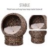 Handwoven Elevated Cat Bed with Rotating Basket and Soft Cushion, Wicker Cat Egg Chair with Stand, Brown