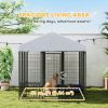 Outdoor Dog Kennel with Waterproof UV-Resistant Cover, Rotating & 4-Level Adjustable Feeding Bowls, 6 x 6 x 6 ft