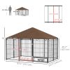 6.9' x 4.6' x 5' Outdoor Dog Kennel with Canopy, Rotating Bowls, Coffee