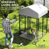 Welded Wire Outdoor Dog Kennel with 360° Rotating & 4 Levels Adjustable Bowls, Waterproof Cover, 3.9' x 3.9' x 6'