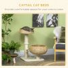 28" Cat Tree with Scratching Post, Cat Tower with Double Beds, Beige