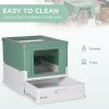 Top Entry Enclosed Kitty Litter Box with Scoop, Tray, Front Entry, Large Space, Foldable, Portable, Green